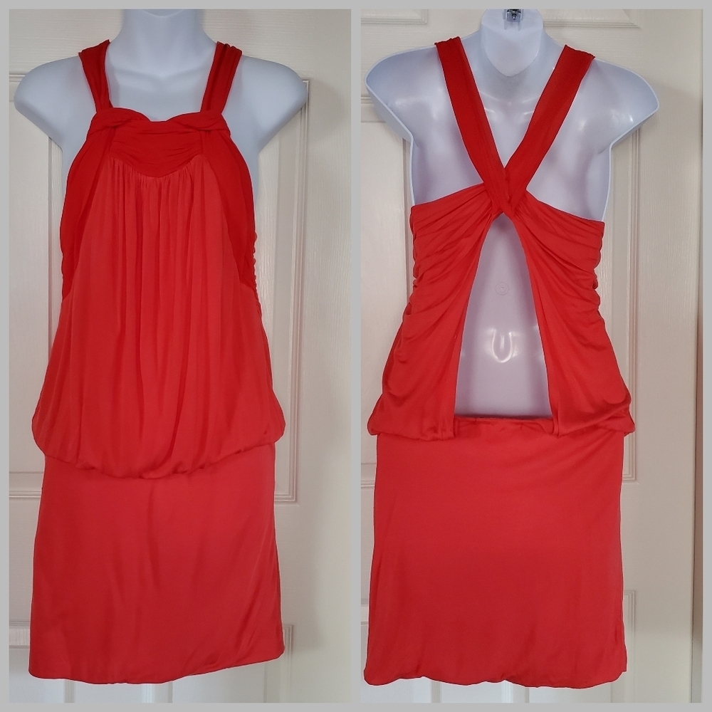 YFB Red Sleeveless Knott Front Mini Dress‎ Halter Open Back Pullover Size Small